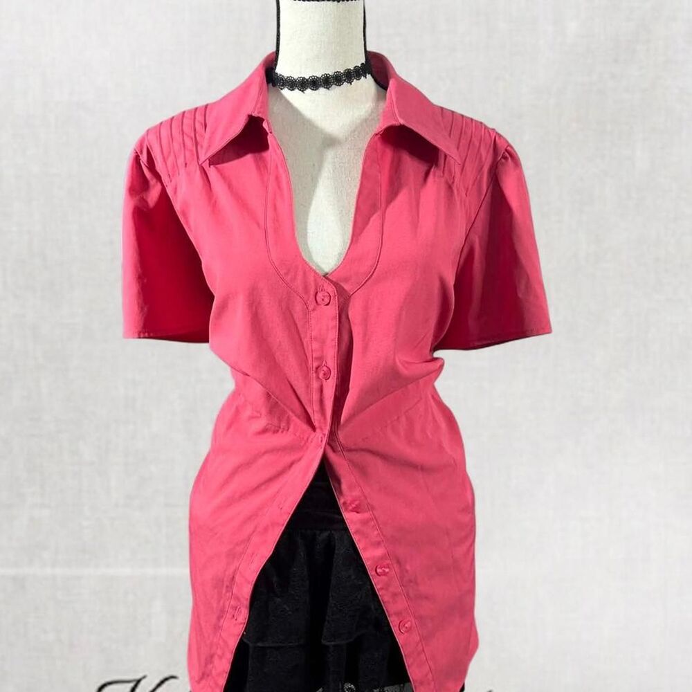 Office Core Barbie Style Pink Button Up Feminine Style Blouse